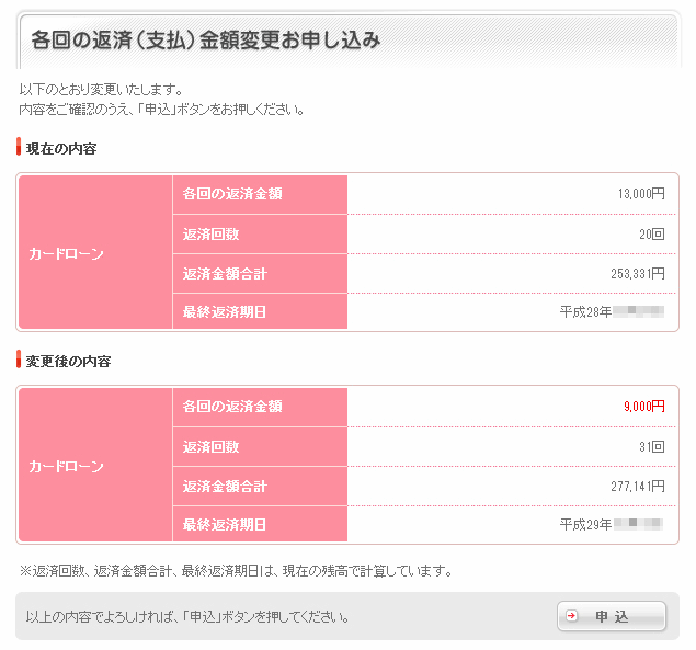 返済金額の変更